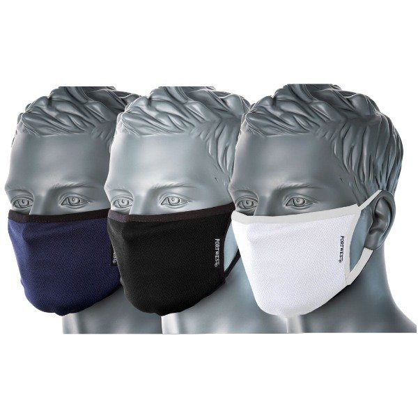 Portwest 3-Ply Anti-Microbial Fabric Face Mask (Pk25) 